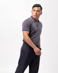 Steel Gray with Stripes Classique Plain Polo Shirt