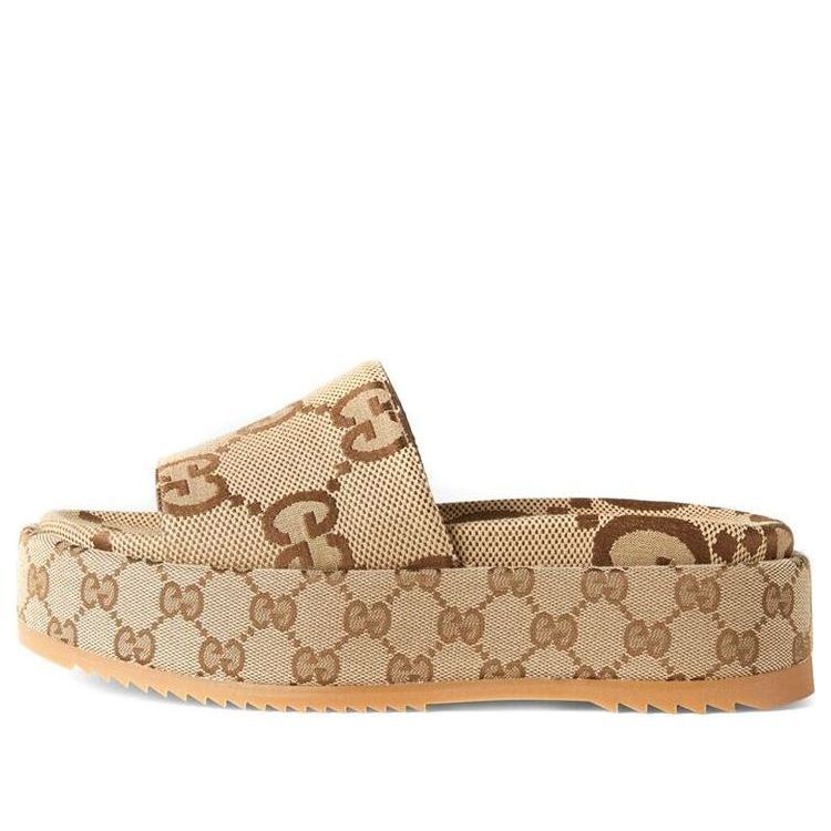 (WMNS) Gucci GG Lame Platform Slide Sandal 'Camel Monogram' 623212-UKO00-2580