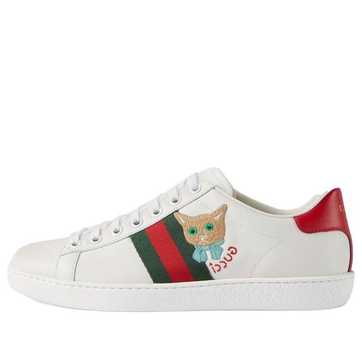 (WMNS) Gucci Ace Series CAT Embroidered Shoes/Sneakers White Red 664142-1XG60-9065