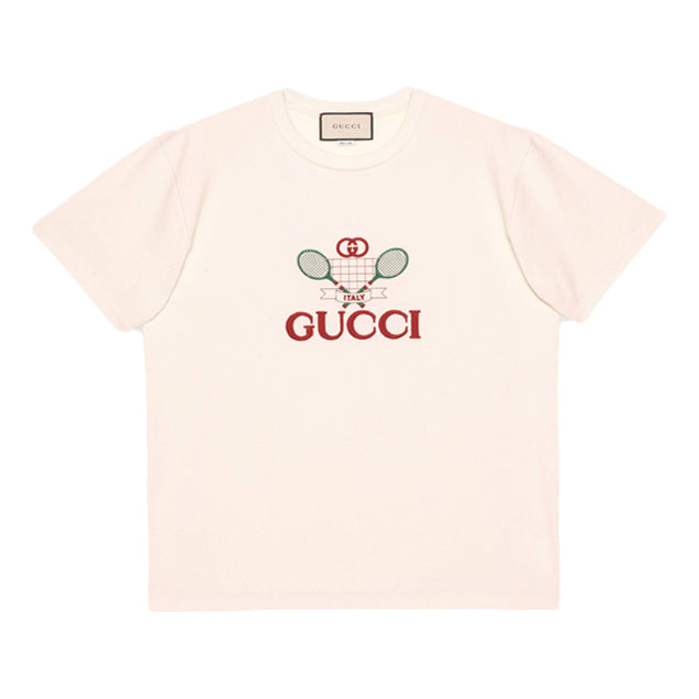 Gucci Men's Tennis Printed Oversized Retro Short Sleeve White 548334-XJBLE-7136