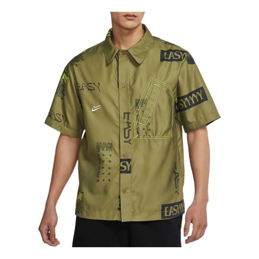 Nike Alphabet Pattern cashew Short Sleeve Shirt Green DO4024-378