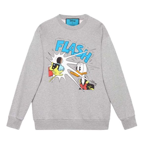 Gucci x Disney Crossover Donald Duck Cartoon Printing Round Neck Pullover Gray 623245-XJDAJ-1230