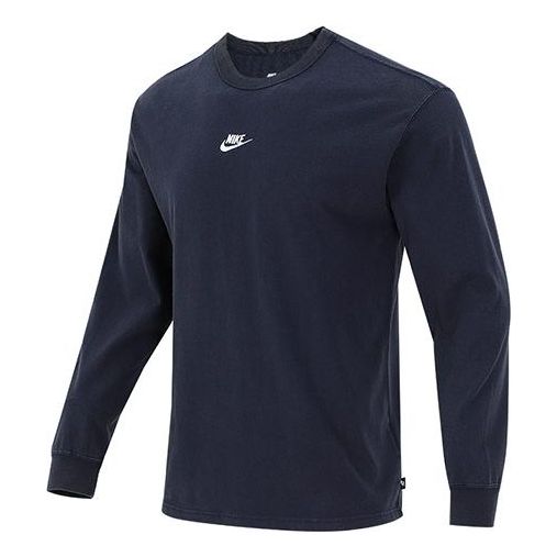 Men's Nike Solid Color Small Logo Round Neck Long Sleeves Navy Blue T-Shirt DJ1583-451