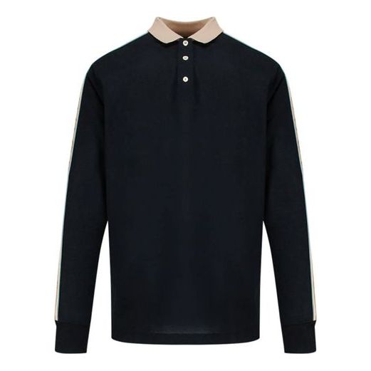 Gucci SS20 Side Sleeve Logo Striped Ribbon Long Sleeve Polo Shirt For Men Black 598955-XJB0Q-1082